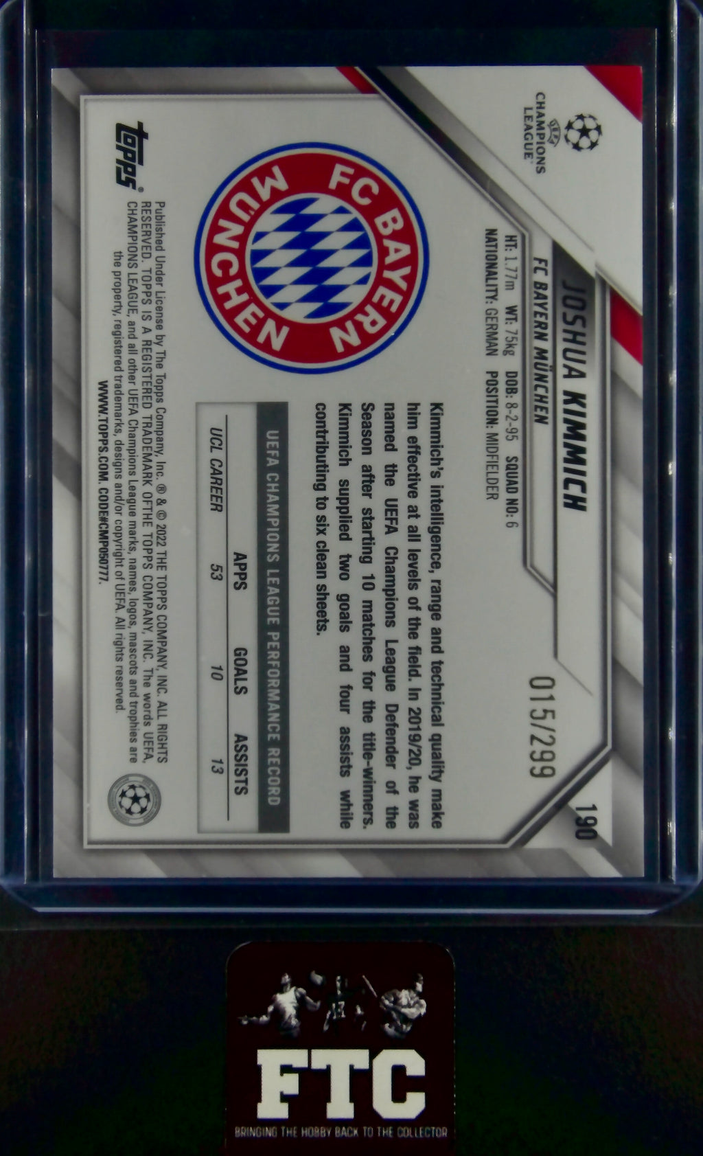 Joshua Kimmich, Aqua Foil, Ser #'d 15/299, 2022 Topps Champions League