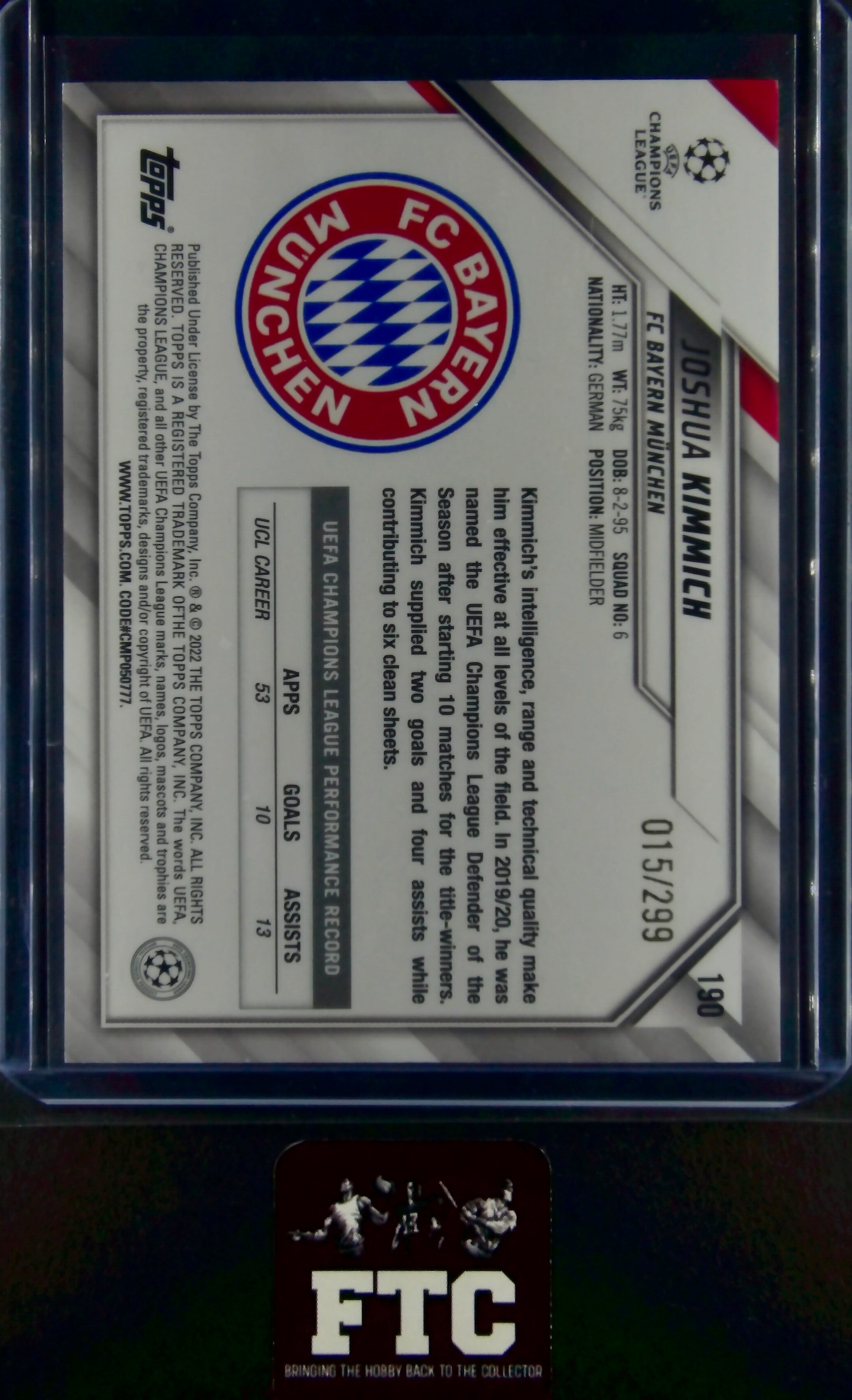 Joshua Kimmich, Aqua Foil, Ser #'d 15/299, 2022 Topps Champions League