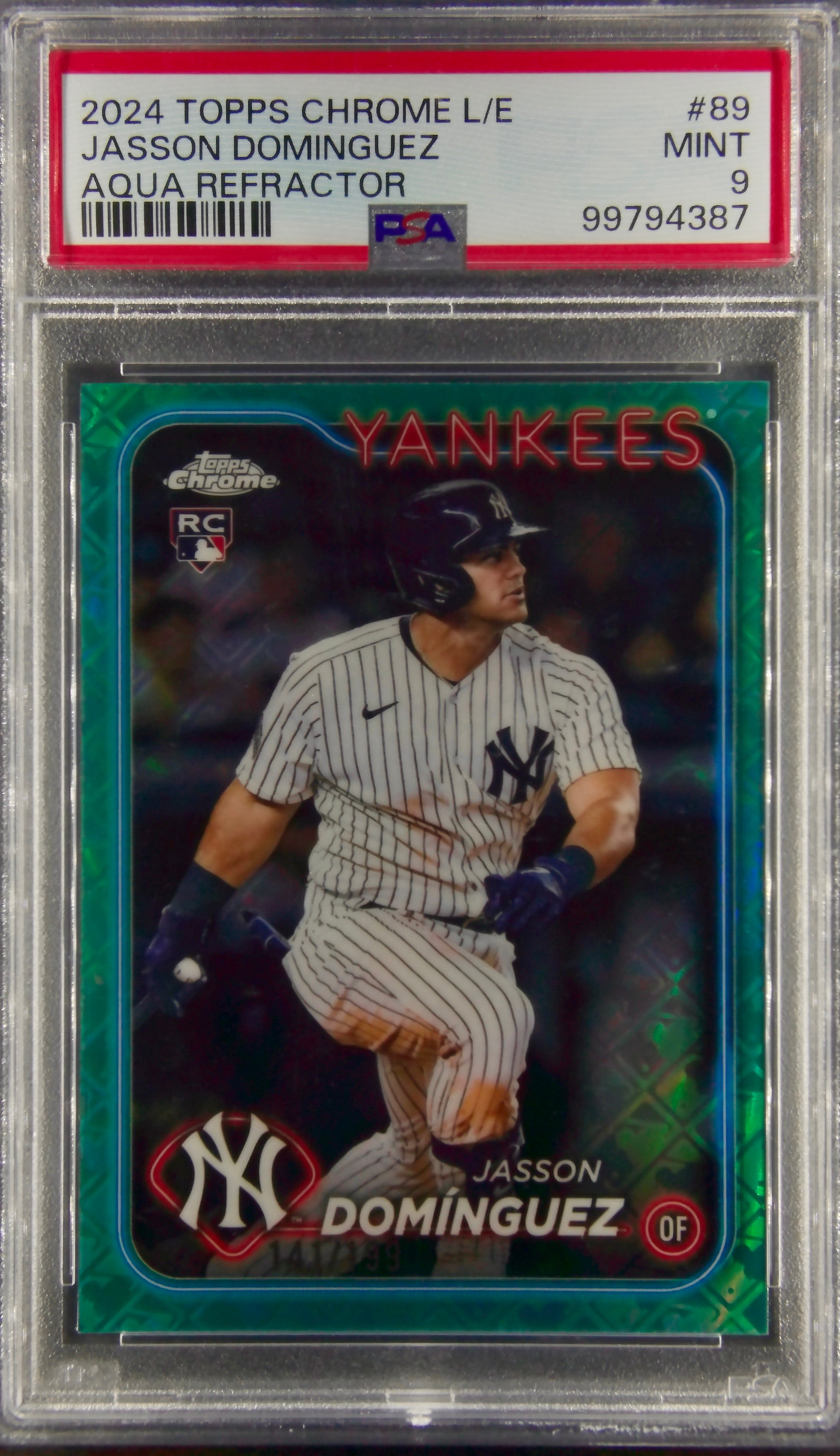 JASSON DOMINGUEZ, RC, Aqua, Ser #'d 141/199, 2024 Topps Chrome, PSA 9 - Mint