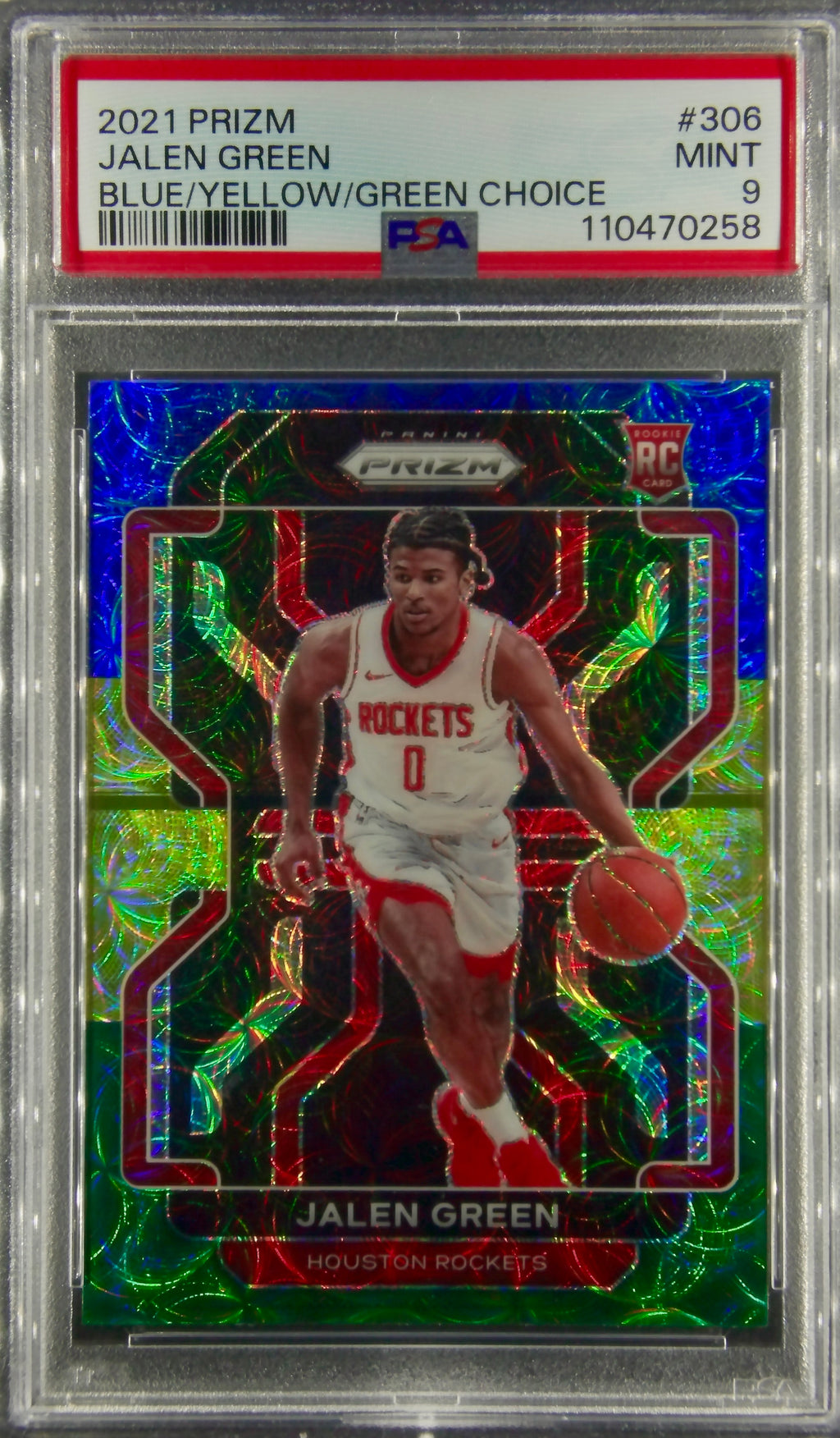 Jalen Green, 2021 Prizm, Blue Yellow Green Choice, PSA 9-Mint
