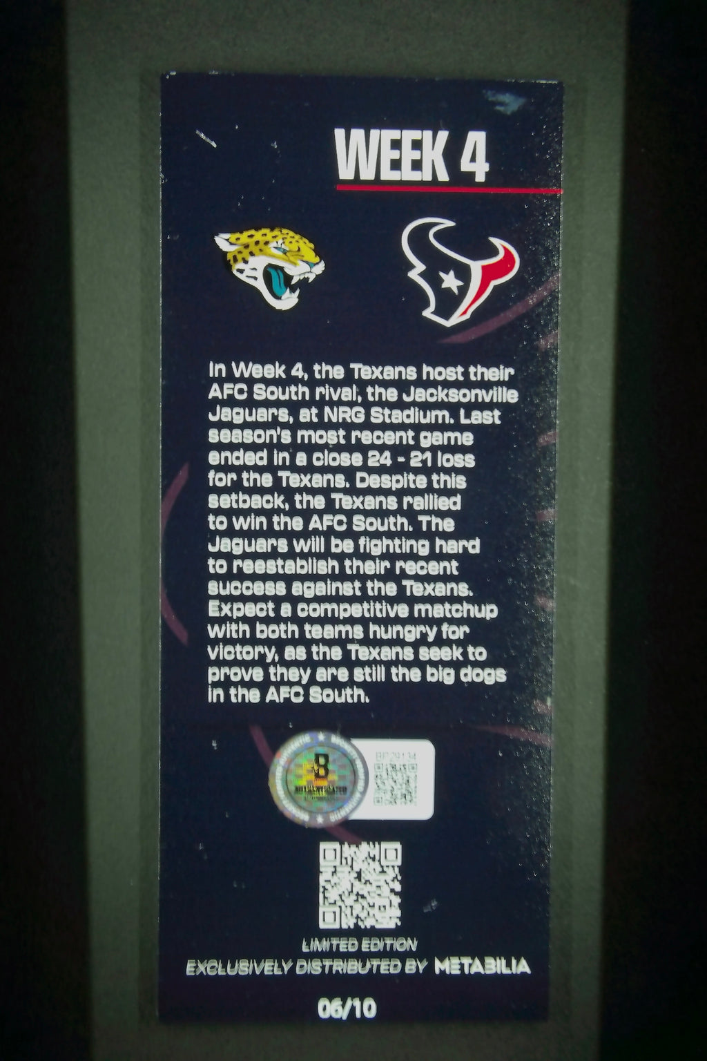 Nico Collins, Week 4, Autographed Comm. Ticket, Metabilia w/Beckett COA