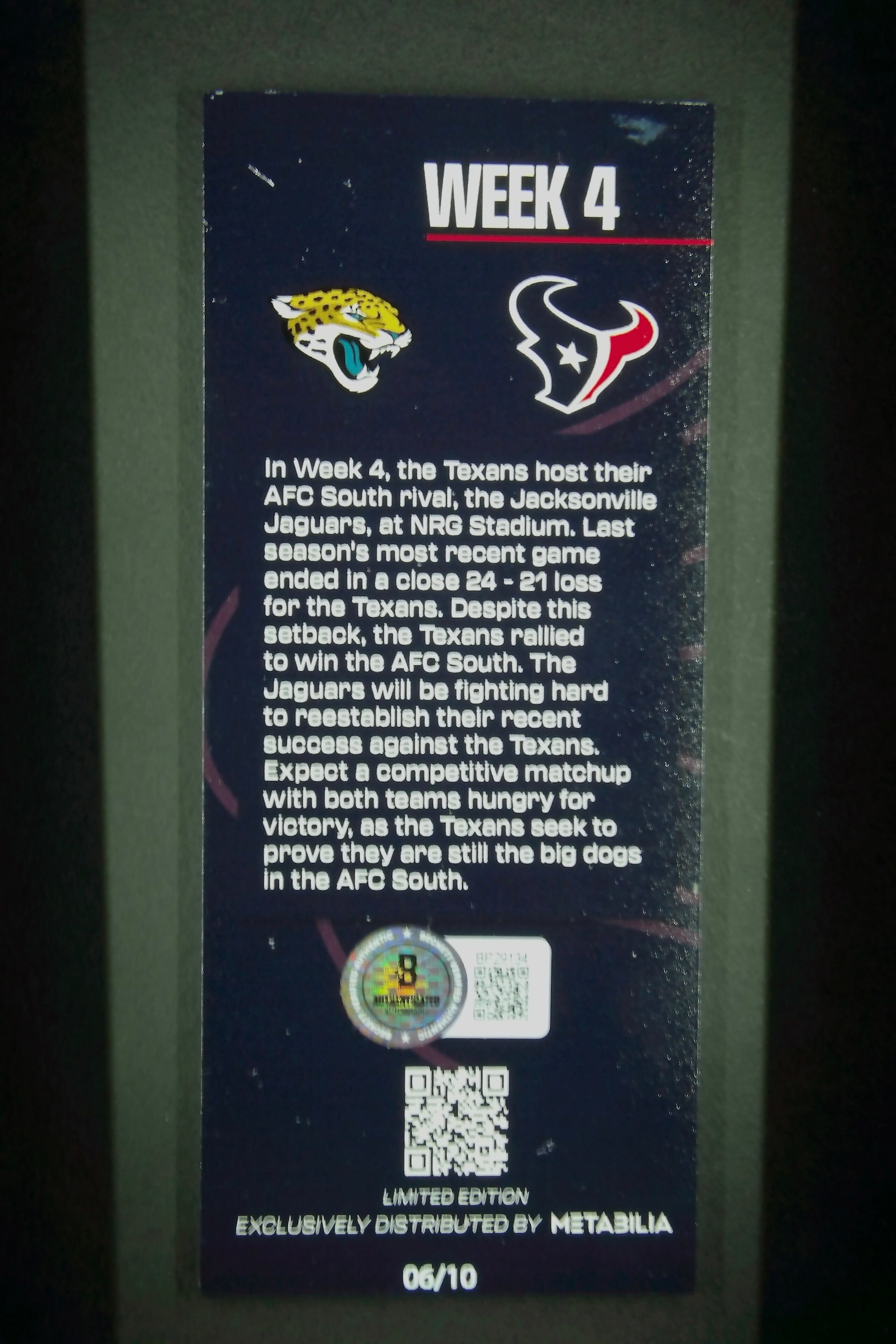 Nico Collins, Week 4, Autographed Comm. Ticket, Metabilia w/Beckett COA